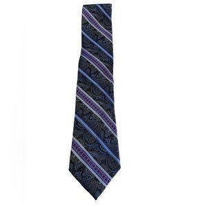 ProntoUomo platinum Mens wearhouse blue purple black stripe 100 % silk paisley